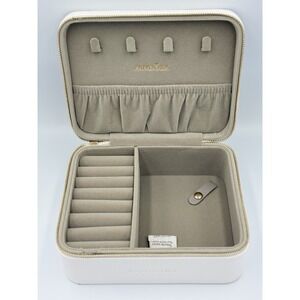 Pandora Zippered Jewelry Box Travel Case Organizer White Floral Engraving NWOT
